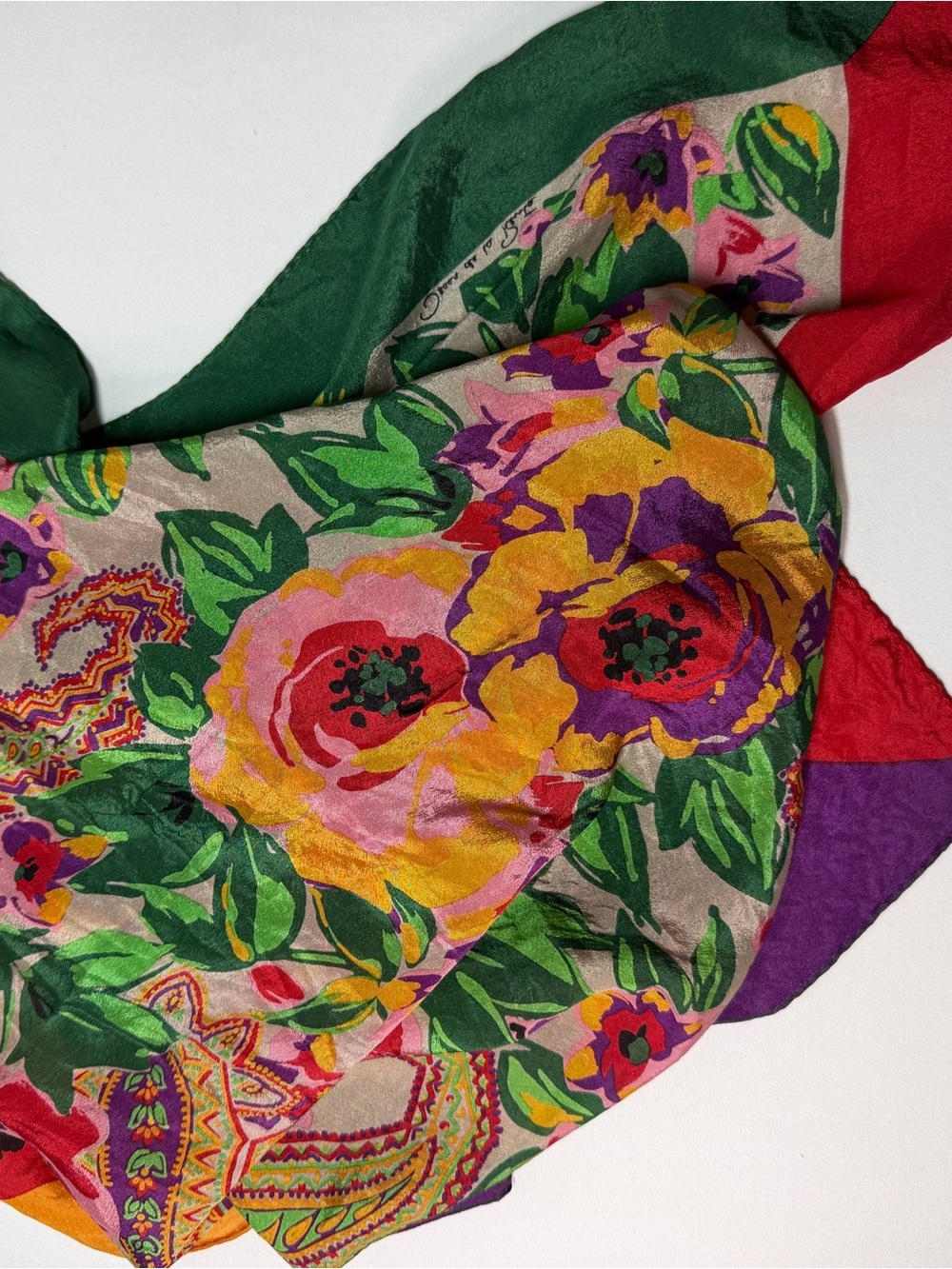 Vintage Oscar de la Renta 100% Silk Floral Paisley Scarf 29x29